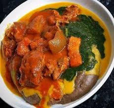 Amala, Ewedu, Gbegiri, and Stew Per Bowl